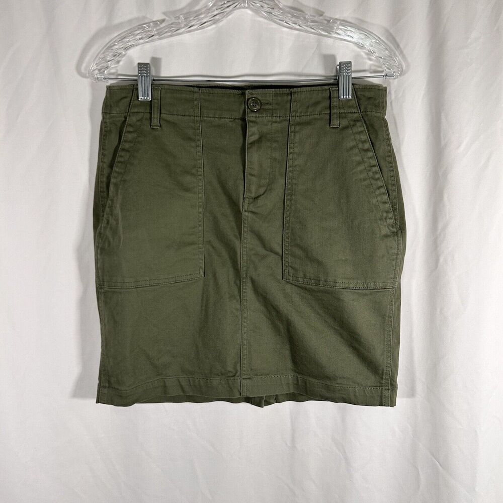Liverpool Short Skirt Women's 8 Green Denim Pockets Cototn Blend Button Zip